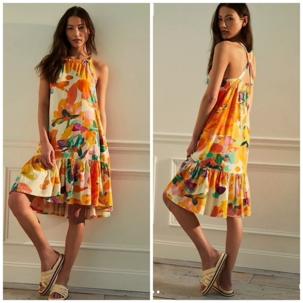 Anthropologie Daily Practice Frida Cross-Back Midi Dress Floral Size XS